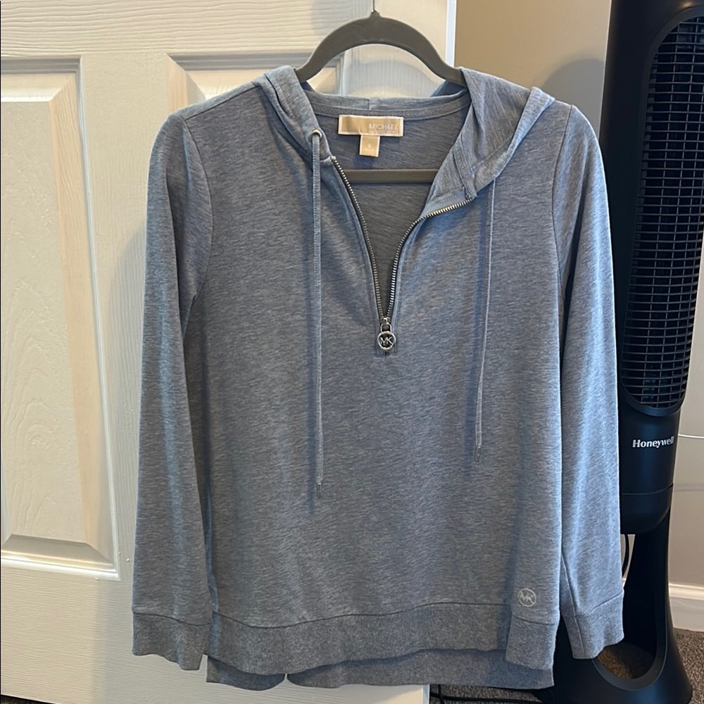 Michael Kors — Denim Blue Hooded Half Zip Sweater